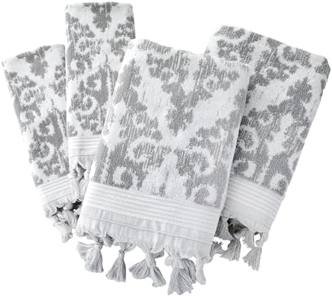 SKL Home Mirage Fringe Bath Towel Set-4pc, 100% Turkish Cotton, Gray