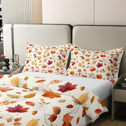 Manfei Maple Leaves Girls Bedding Set Twin Size 100% Cotton, Autumn