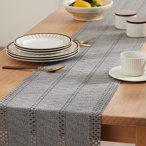 ZeeMart Macrame Style Boho Table Runner, 12x72 Inch Grey