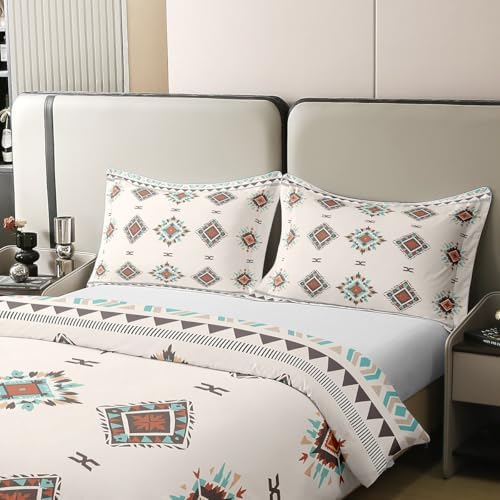 jejeloiu Bohemian Pattern Duvet Cover 100% Cotton Queen Size Geometric
