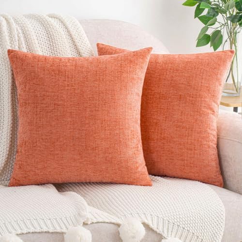 HWY 50 Throw Pillow Cover 18x18 Inch Soft Chenille Coral Pink Pack of