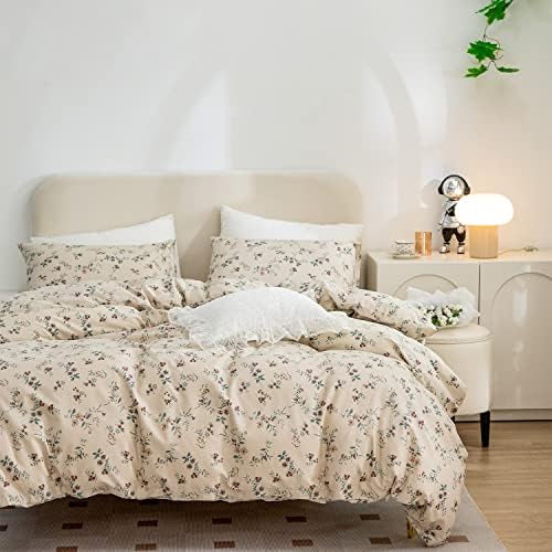 Floral Duvet Covers Queen Soft Cotton 3 Pieces Bedding Set Garden