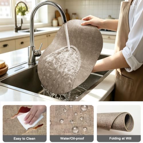 Oval Faux Leather Placemats Set of 6, Light Brown