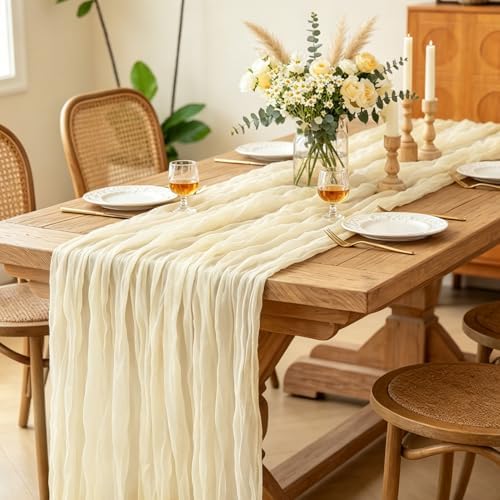 6Pcs Beige Table Runner, 10FT Rustic Cheesecloth Table Runner