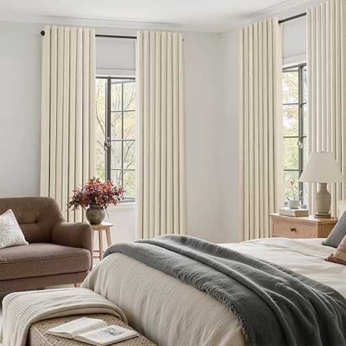 Jowels Warm Beige Linen Grommet Blackout Curtains 108 Inch Long for