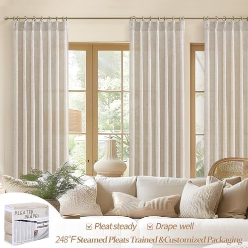 Large Window Natural Linen Curtains 108 Inches Long for Living Room