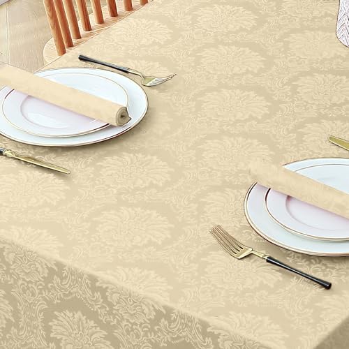 Romanstile Jacquard Rectangle Tablecloth 60 x 84 Inch, Beige