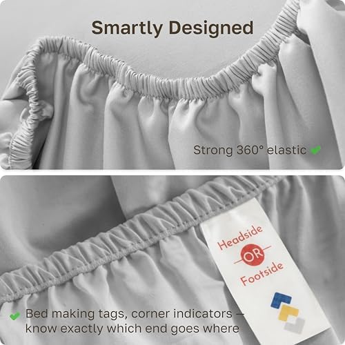 Soft Natural 100% Cotton Sateen Twin XL Fitted Sheet, Light Grey