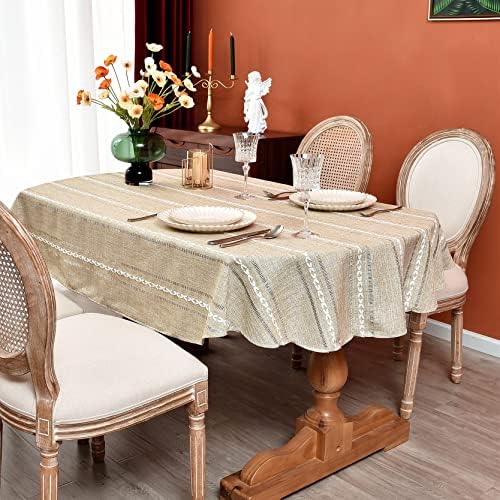 Boho Oval Tablecloth 60 x 84 Inches, Farmhouse Striped Washable