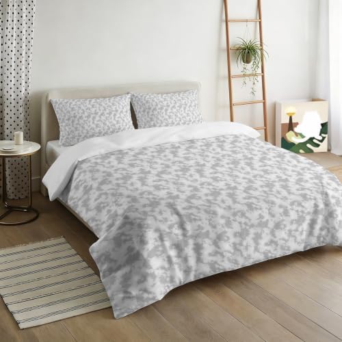 Gray Florals Duvet Cover Queen Size, Cottagecore Vine Leaves