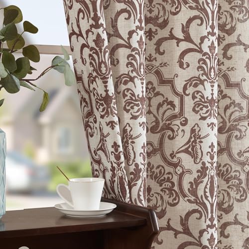 jinchan Brown Linen Curtains Light Flitering Grommet 96 Inch 2 Panels