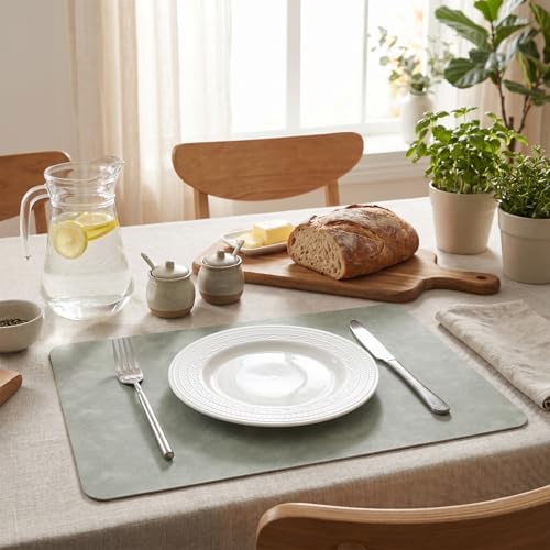Set of 6 Leather Placemats-12 X 17" Wipeable Placemats Waterproof Heat