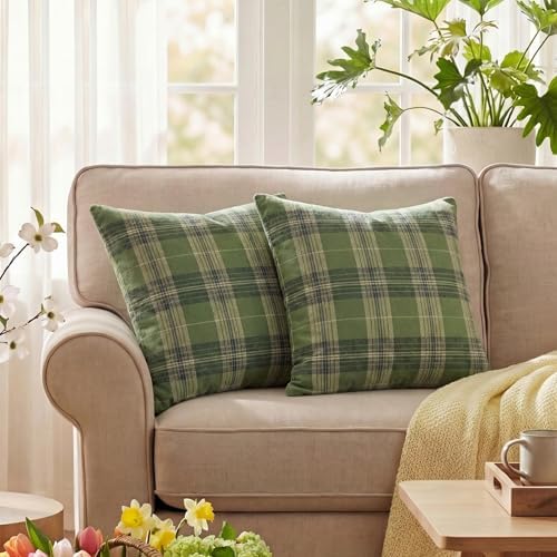 AVOIN colorlife Spring Summer Green Khaki Plaid Decorative Throw
