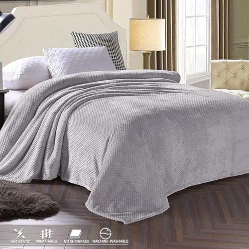 Exclusivo Mezcla Soft Waffle Fleece Bed Blanket King Size, Light Gray