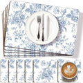 LemonRoad 6 Sets Blue and White Floral Cork Placemats 16x12 Inches