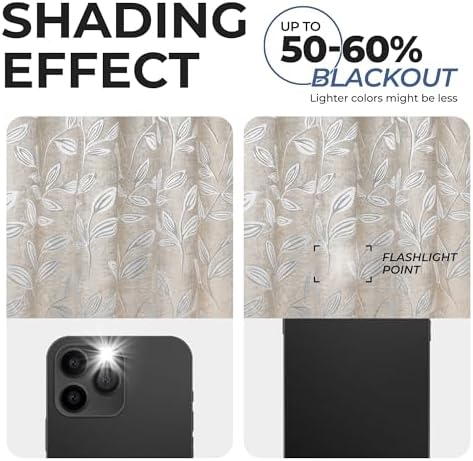 SUPERIOR Room Darkening Blackout Curtains, Modern Boho Leaves Thermal