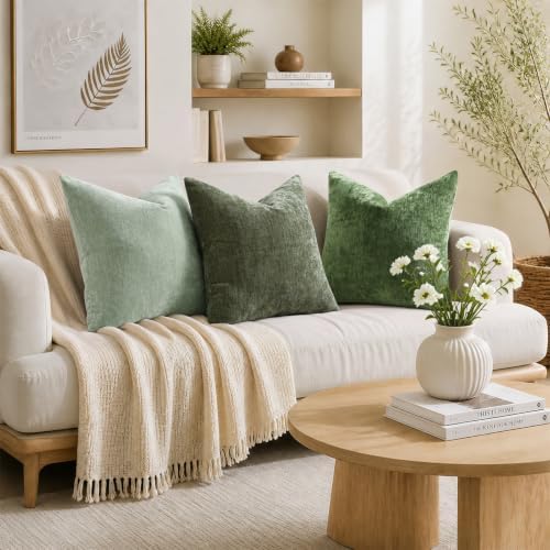 decorUhome Fall Chenille Dark Olive Green Throw Pillow Covers 22x22