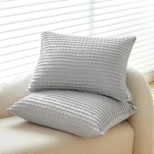 WARMDERN Grey Tufted Pillow Cases Queen Size, 6 Pack, Solid Corlor