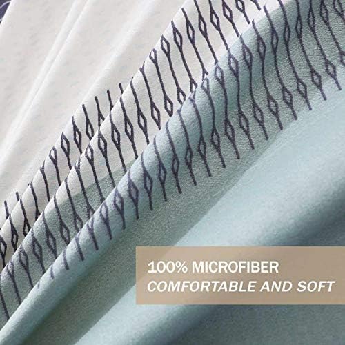 Nanko King Duvet Cover Set 3pc 104x90 Gray Mint Green Striped Pattern