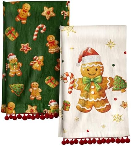 Miss Adola Christmas Kitchen Towels with Tassels - Cotton Christmas