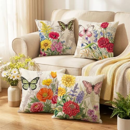 wyooxoo Throw Pillow Covers 20x20 Set of 4 Decorative Spring Pillow