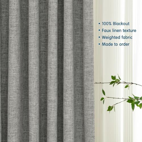 LETAU Pinch Pleats Grey Linen Texture Curtains 84 inches Long, 100%