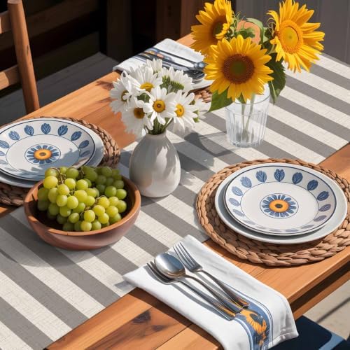 Gray Stripes Linen Table Runner 72 Inches Long, Minimalist Rustic