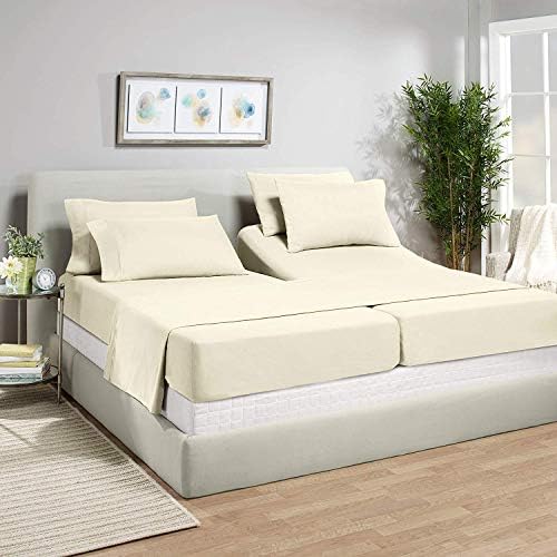 Split King Ivory Solid Sheets Sets for Adjustable Bed Cotton 800 TC