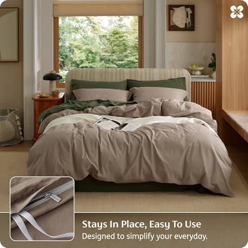 Bedsure PureWoven 100% Washed Cotton Duvet Cover Set, Queen Size, 3-PC