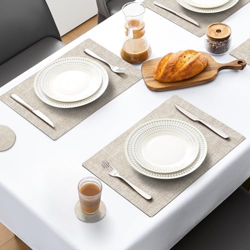 MOSAYT Faux Leather Placemats Set of 6, Heat Resistant Wipeable
