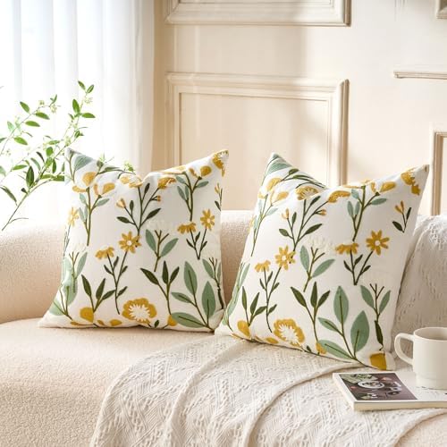 Embroidered Floral Throw Pillow Covers Summer Decorative Couch Pillow
