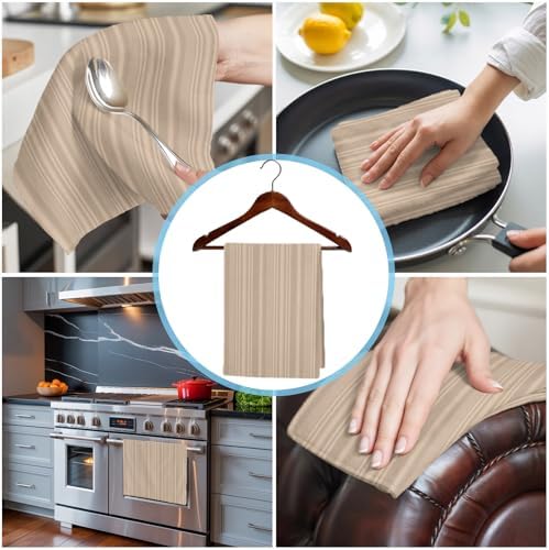 Beige Tan Kitchen Towels Set of 3, Absorbent Dish Towels for Kitchen