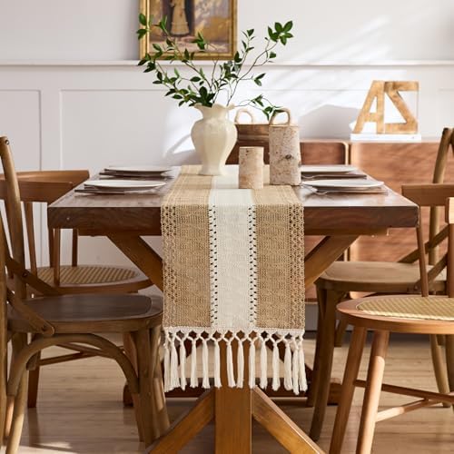 Baccessor Farmhouse Boho Table Runner for Fall Home Decor 12 x 36 Inch