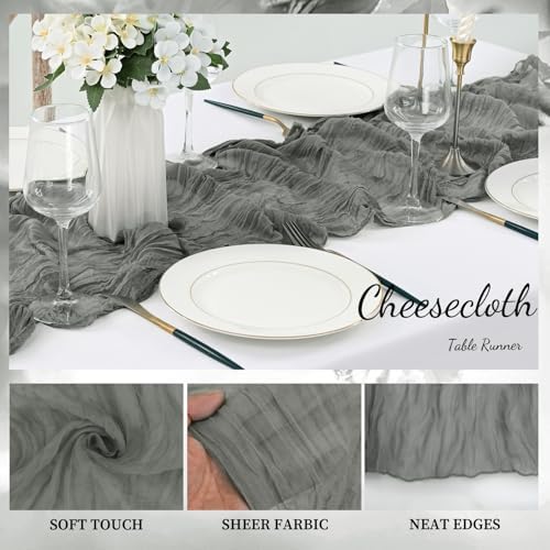 6 Pack Gray 10FT Cheesecloth Table Runner Rustic Gauze Fabric Cheese