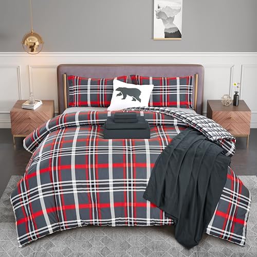 Elegant Comfort Silky Soft 8-Piece Plaid Lodge Bed-in-a-Bag Comforter