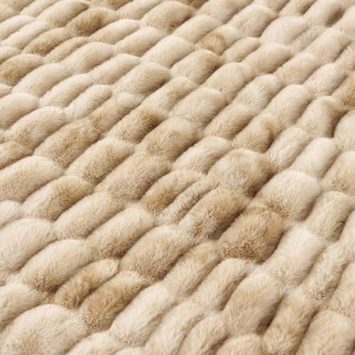 HiEnd Accents Ruched Rabbit Double-Sided Cream Oversized Throw, 50x80
