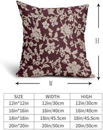 Burgundy Red Floral Pillow Covers 18x18 Set of 2 Brown Cream Vintage
