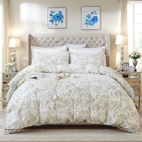 100% Cotton Duvet Cover Queen Size- 3 Pcs Grey Paisley Comforter