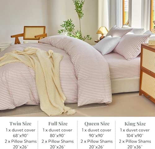 Striped Duvet Cover Set King Size 100% Washed Cotton Linen Feel