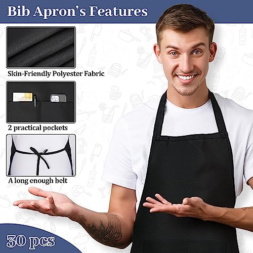 Xtinmee 30 Pack Adjustable Bib Apron with 2 Roomy Pockets Bulk Unisex