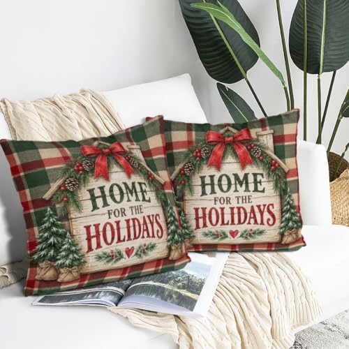 House Plaid Pillow Covers 22x22 Inch Set of 2 Linen for Farmhouse