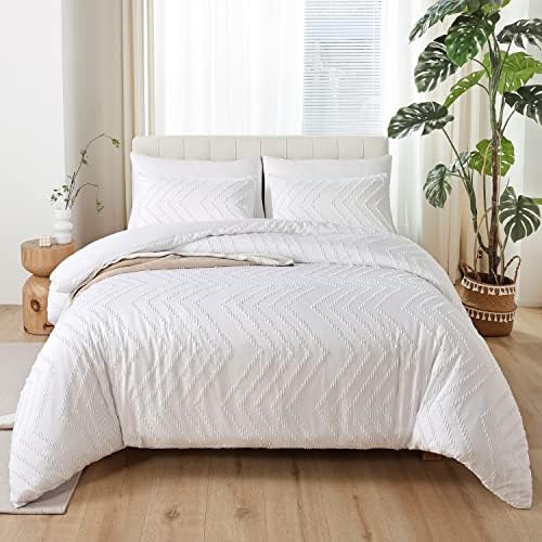 YIRDDEO Twin Size Comforter 2Pcs, White Boho Chevron Bedding Sets