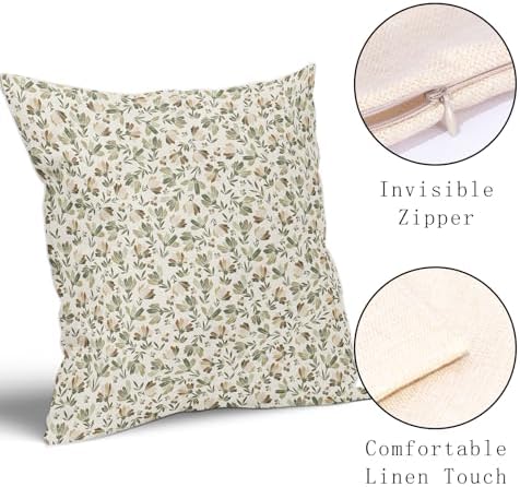 Kawani Spring Daisy Floral Pillow Covers 22X22 Inch Sage Green Brown