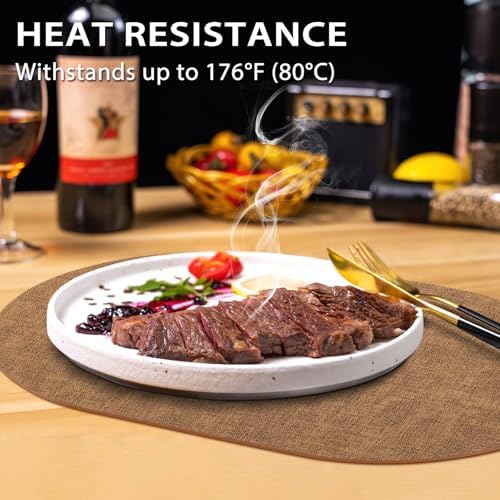Faux Leather Oval Placemats Set of 6, Brown