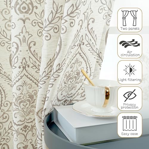 LAMIT Natural Taupe Linen Curtains for Bedroom 63 inch Length 2 Panels