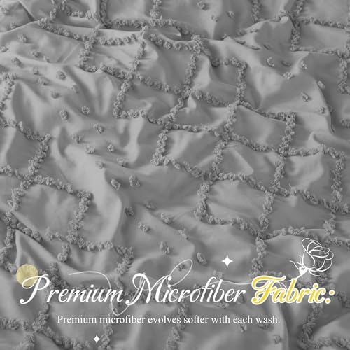 Manyshofu Grey Tufted Duvet Cover Set, 5 Piece Boho Full Bedding