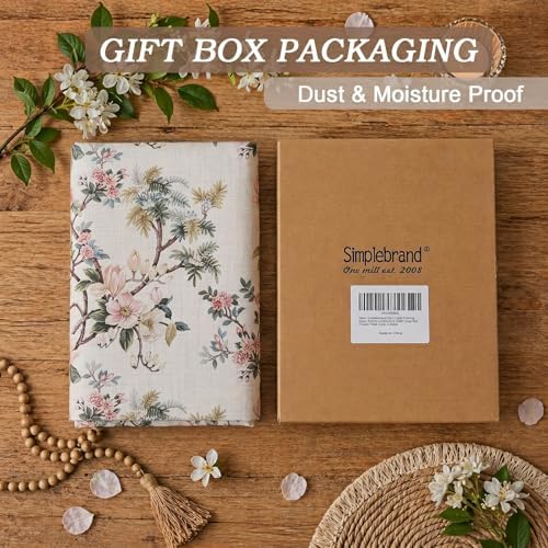 Simplebrand Natural Floral 120 Inch Curtains 2 Panels Set, Faux Linen