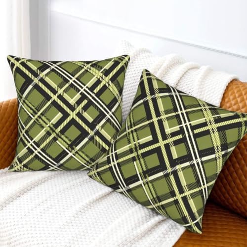 Black Green Plaid Throw Pillow Covers Set of 2 22x22
