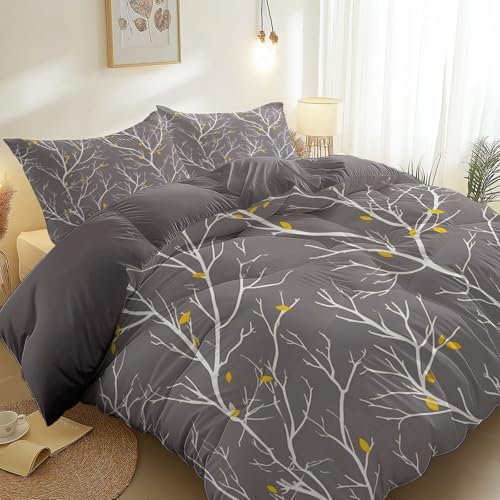 Duvet Cover King, Minimalist Decorative Plant Branches Leaves Bedding