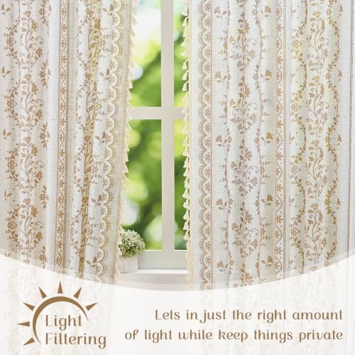 Yinhua Boho Curtains for Living Room 63 Inch Length Vintage Linen